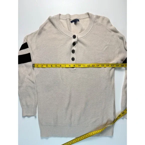 American Eagle Henley Sweater Light Beige Striped Sleeve Button Neck Casual - Picture 3 of 5